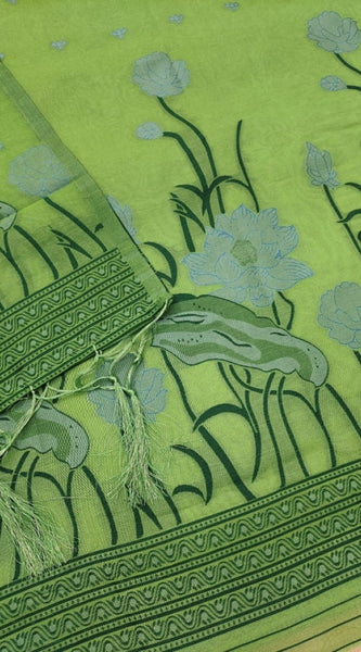 Mayawye Women's Banarasi Silk Printed Unstitched Salwar Suit Material With Dupatta (Pista, 3Mtrs)