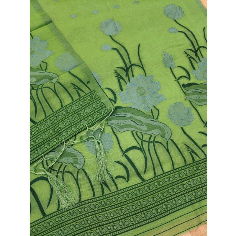 Mayawye Women's Banarasi Silk Printed Unstitched Salwar Suit Material With Dupatta (Pista, 3Mtrs)