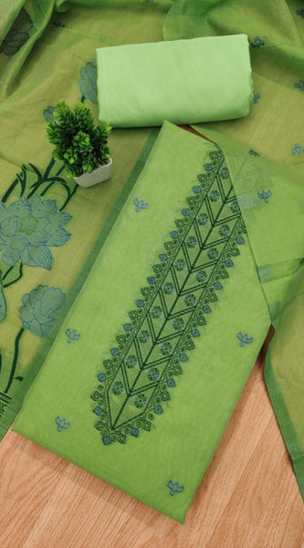 Mayawye Women's Banarasi Silk Printed Unstitched Salwar Suit Material With Dupatta (Pista, 3Mtrs)