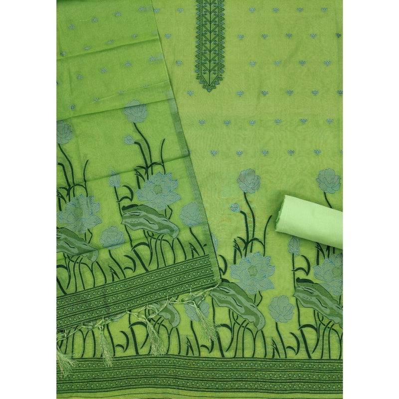 Mayawye Women's Banarasi Silk Printed Unstitched Salwar Suit Material With Dupatta (Pista, 3Mtrs)