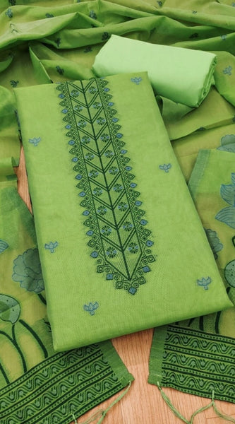 Mayawye Women's Banarasi Silk Printed Unstitched Salwar Suit Material With Dupatta (Pista, 3Mtrs)