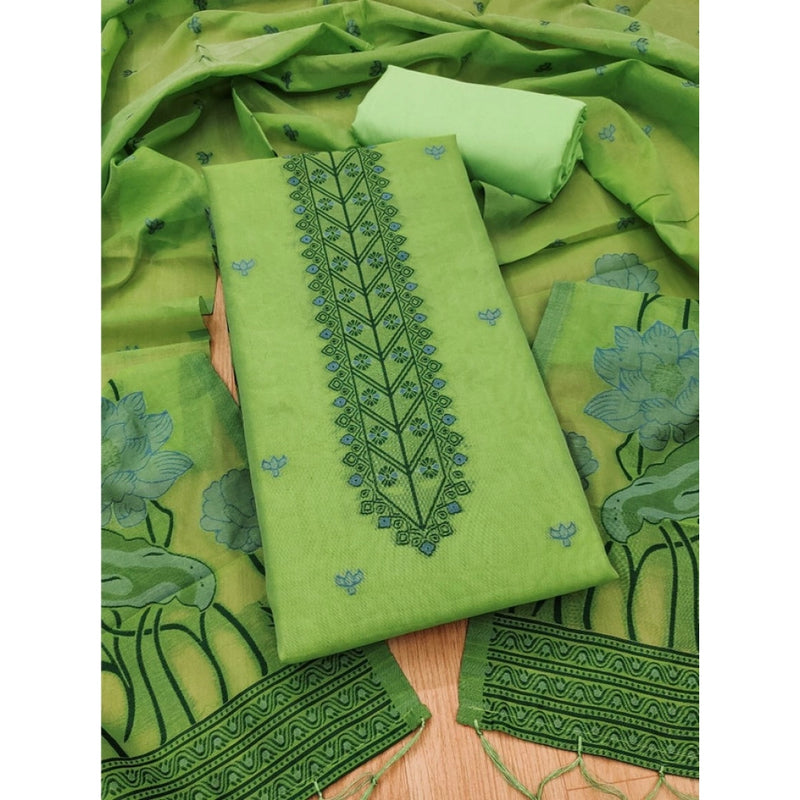 Mayawye Women's Banarasi Silk Printed Unstitched Salwar Suit Material With Dupatta (Pista, 3Mtrs)