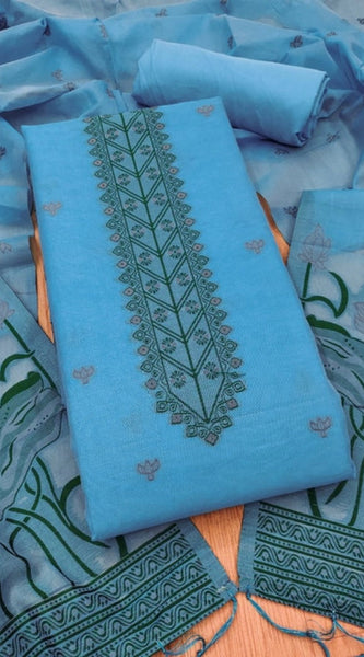 Mayawye Women's Banarasi Silk Printed Unstitched Salwar Suit Material With Dupatta (SkyBlue, 3Mtrs)