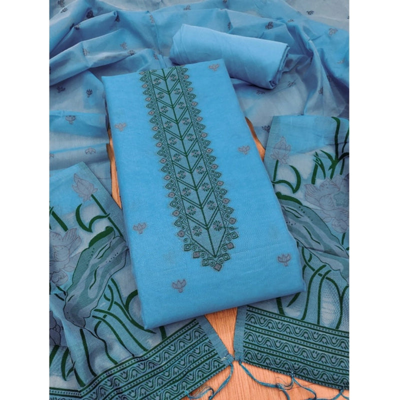 Mayawye Women's Banarasi Silk Printed Unstitched Salwar Suit Material With Dupatta (SkyBlue, 3Mtrs)