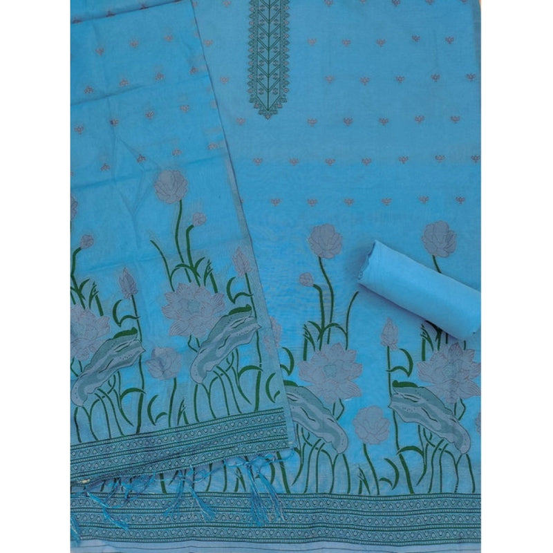 Mayawye Women's Banarasi Silk Printed Unstitched Salwar Suit Material With Dupatta (SkyBlue, 3Mtrs)