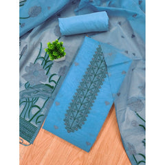 Mayawye Women's Banarasi Silk Printed Unstitched Salwar Suit Material With Dupatta (SkyBlue, 3Mtrs)