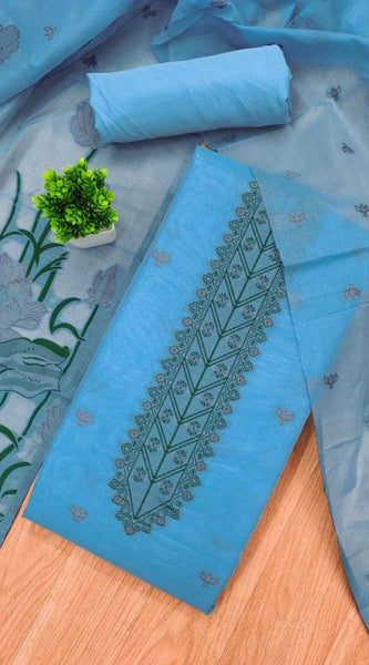 Mayawye Women's Banarasi Silk Printed Unstitched Salwar Suit Material With Dupatta (SkyBlue, 3Mtrs)