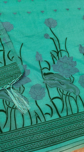 Mayawye Women's Banarasi Silk Printed Unstitched Salwar Suit Material With Dupatta (sea Green, 3Mtrs)