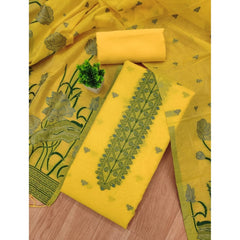 Mayawye Women's Banarasi Silk Printed Unstitched Salwar Suit Material With Dupatta (Yellow, 3Mtrs)