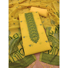 Mayawye Women's Banarasi Silk Printed Unstitched Salwar Suit Material With Dupatta (Yellow, 3Mtrs)