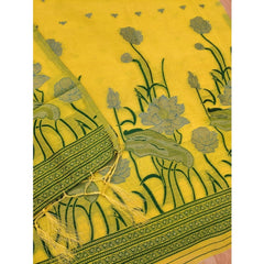 Mayawye Women's Banarasi Silk Printed Unstitched Salwar Suit Material With Dupatta (Yellow, 3Mtrs)