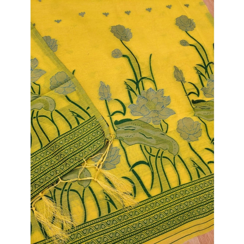 Mayawye Women's Banarasi Silk Printed Unstitched Salwar Suit Material With Dupatta (Yellow, 3Mtrs)