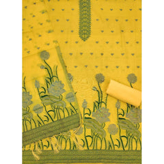 Mayawye Women's Banarasi Silk Printed Unstitched Salwar Suit Material With Dupatta (Yellow, 3Mtrs)