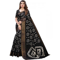 Mayawye Women's Cotton Silk Bandhni Saree With Unstitched Blouse 5.5Mtr (Black)