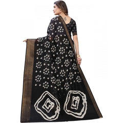 Mayawye Women's Cotton Silk Bandhni Saree With Unstitched Blouse 5.5Mtr (Black)