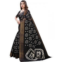 Mayawye Women's Cotton Silk Bandhni Saree With Unstitched Blouse 5.5Mtr (Black)