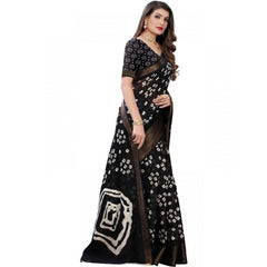 Mayawye Women's Cotton Silk Bandhni Saree With Unstitched Blouse 5.5Mtr (Black)