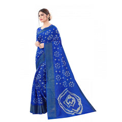 Mayawye Women's Cotton Silk Bandhni Saree With Unstitched Blouse 5.5Mtr (Royal Blue)