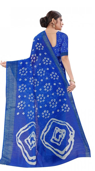 Mayawye Women's Cotton Silk Bandhni Saree With Unstitched Blouse 5.5Mtr (Royal Blue)
