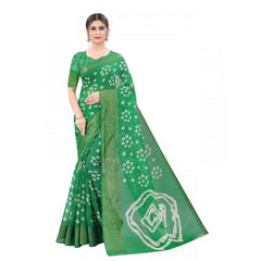 Mayawye Women's Cotton Silk Bandhni Saree With Unstitched Blouse 5.5Mtr (Light Green)