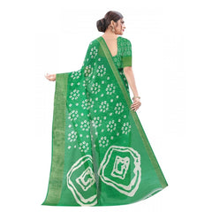 Mayawye Women's Cotton Silk Bandhni Saree With Unstitched Blouse 5.5Mtr (Light Green)