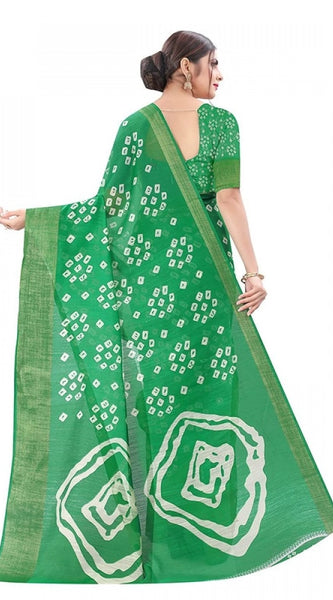 Mayawye Women's Cotton Silk Bandhni Saree With Unstitched Blouse 5.5Mtr (Light Green)