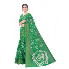 Mayawye Women's Cotton Silk Bandhni Saree With Unstitched Blouse 5.5Mtr (Light Green)