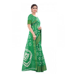 Mayawye Women's Cotton Silk Bandhni Saree With Unstitched Blouse 5.5Mtr (Light Green)
