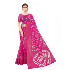 Mayawye Women's Cotton Silk Bandhni Saree With Unstitched Blouse 5.5Mtr (Pink)