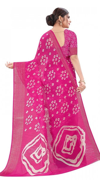 Mayawye Women's Cotton Silk Bandhni Saree With Unstitched Blouse 5.5Mtr (Pink)