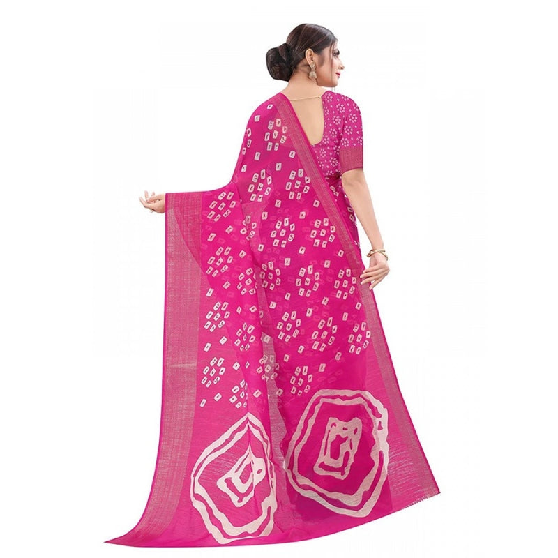 Mayawye Women's Cotton Silk Bandhni Saree With Unstitched Blouse 5.5Mtr (Pink)