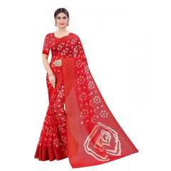 Mayawye Women's Cotton Silk Bandhni Saree With Unstitched Blouse 5.5Mtr (Red)