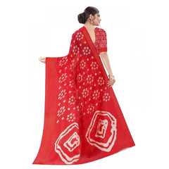 Mayawye Women's Cotton Silk Bandhni Saree With Unstitched Blouse 5.5Mtr (Red)