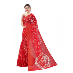 Mayawye Women's Cotton Silk Bandhni Saree With Unstitched Blouse 5.5Mtr (Red)