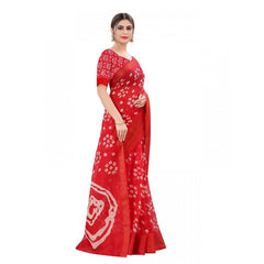 Mayawye Women's Cotton Silk Bandhni Saree With Unstitched Blouse 5.5Mtr (Red)
