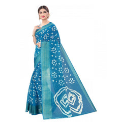 Mayawye Women's Cotton Silk Bandhni Saree With Unstitched Blouse 5.5Mtr (Sky Blue)