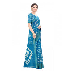 Mayawye Women's Cotton Silk Bandhni Saree With Unstitched Blouse 5.5Mtr (Sky Blue)