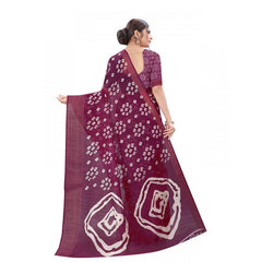 Mayawye Women's Cotton Silk Bandhni Saree With Unstitched Blouse 5.5Mtr (Purple)