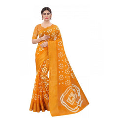 Mayawye Women's Cotton Silk Bandhni Saree With Unstitched Blouse 5.5Mtr (Yellow)