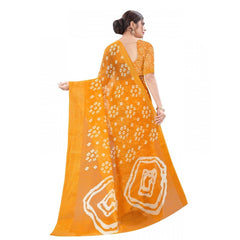 Mayawye Women's Cotton Silk Bandhni Saree With Unstitched Blouse 5.5Mtr (Yellow)