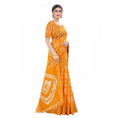 Mayawye Women's Cotton Silk Bandhni Saree With Unstitched Blouse 5.5Mtr (Yellow)