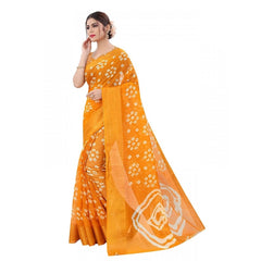 Mayawye Women's Cotton Silk Bandhni Saree With Unstitched Blouse 5.5Mtr (Yellow)