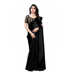 Mayawye Women's Satin Printed Saree With Unstitched Blouse 5.5Mtr (Black)