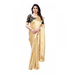 Mayawye Women's Satin Printed Saree With Unstitched Blouse 5.5Mtr (Chiku)