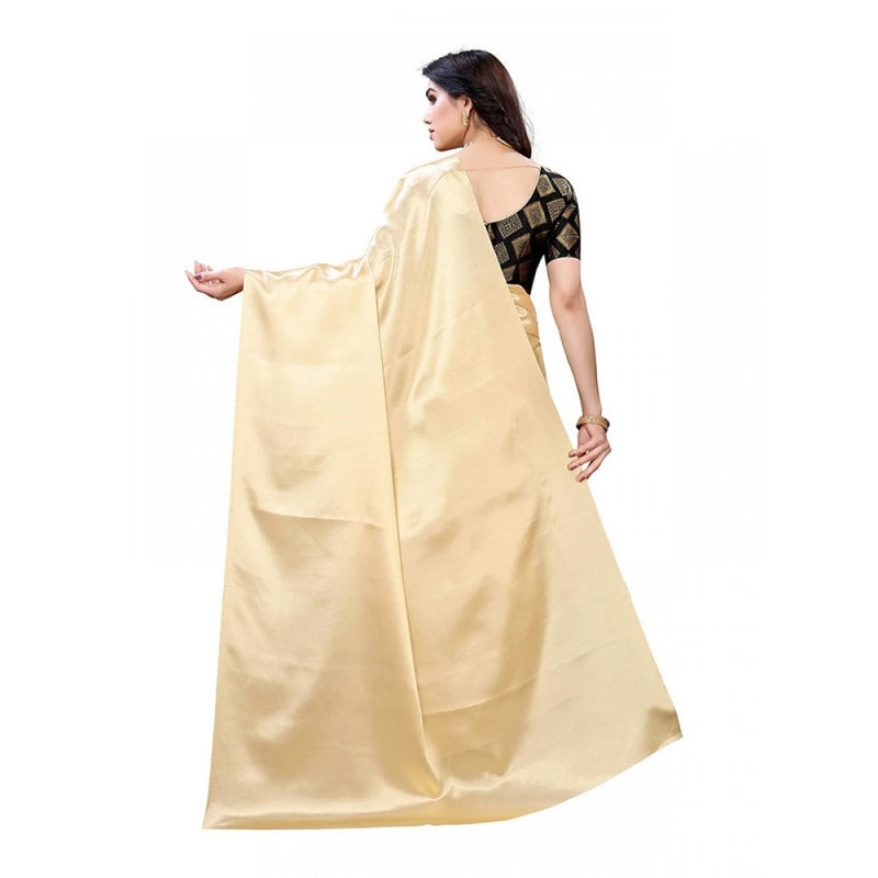 Mayawye Women's Satin Printed Saree With Unstitched Blouse 5.5Mtr (Chiku)