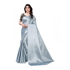 Mayawye Women's Satin Printed Saree With Unstitched Blouse 5.5Mtr (Grey)