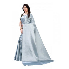 Mayawye Women's Satin Printed Saree With Unstitched Blouse 5.5Mtr (Grey)