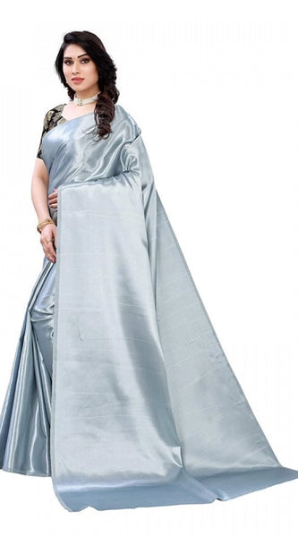 Mayawye Women's Satin Printed Saree With Unstitched Blouse 5.5Mtr (Grey)