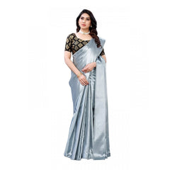 Mayawye Women's Satin Printed Saree With Unstitched Blouse 5.5Mtr (Grey)