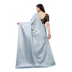Mayawye Women's Satin Printed Saree With Unstitched Blouse 5.5Mtr (Grey)